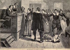 New England Literary Tour Salem Processo Una litografia del processo delle streghe di Salem.