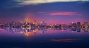 Panoramic view of Kuala Lumpur city waterfront skyline.