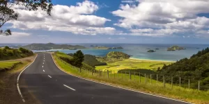blue sea with tropical islands at Bay of Islands, Northland, New Zealand