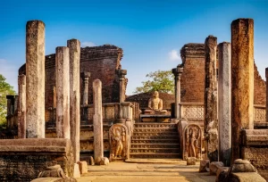 The Sacred Quadrangle with buddha, Ancient ruins Sri Lanka, Unesco ancient city Polonnaruwa, Sri Lanka