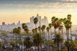 Cityscape downtown Los Angeles at sunset