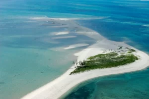 Aerial view of small tropical island of the coast of Mozambique, southern Africa