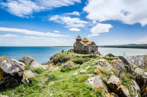 Hayravank Monastery on coast of Sevan Lake in Armenia