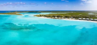 Aerial view of the turquoise ocean at Cape Santa Maria Beach, Long island