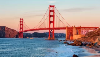 Famous Golden Gate Bridge at sunset,, San Francisco USA