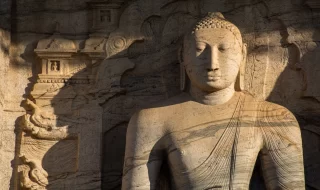 Ancient City of Polonnaruwa, seated Buddha in meditation at Gal Vihara Rock Temple (Gal Viharaya), UNESCO World Heritage Site, Sri Lanka