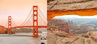 Golden Gate bridge and Mesa Arch, Canyonlands National Park in southeastern Utah, USA