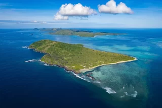 Aerial view above tropical paradise islands in Fiji -Yasawa Islands