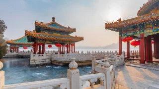 Ancient architecture in beihai park, a royal garden in Beijing, China