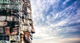 Volti del tempio di Bayon a Angkor Thom, Siemreap, Cambogia.
