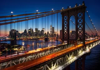 night skyline of new yeok, manhattan e brooklyn bridge