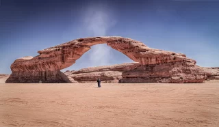 Rainbow Rock", also known as "Arch Rock' in Alula, Saudi Arabia.