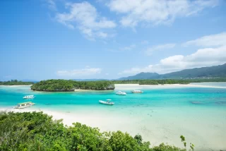 water and perfect white sand paradise beach on Ishigaki island, Okinawa, Japan