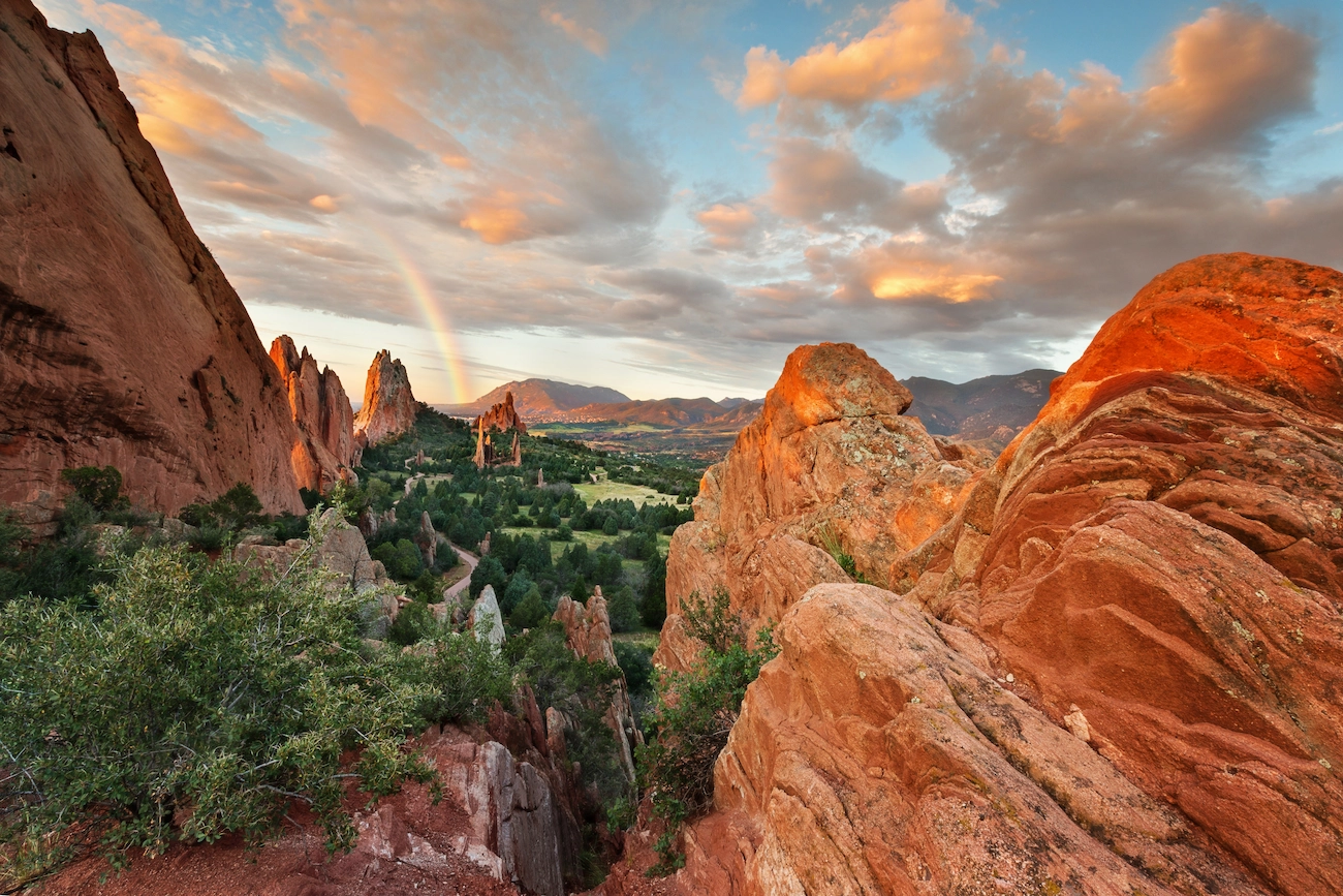 Garden of the Gods park at sunrise after a rain storm