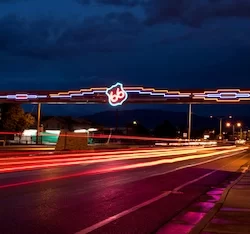 Highway Route 66 Neon Sign at Night