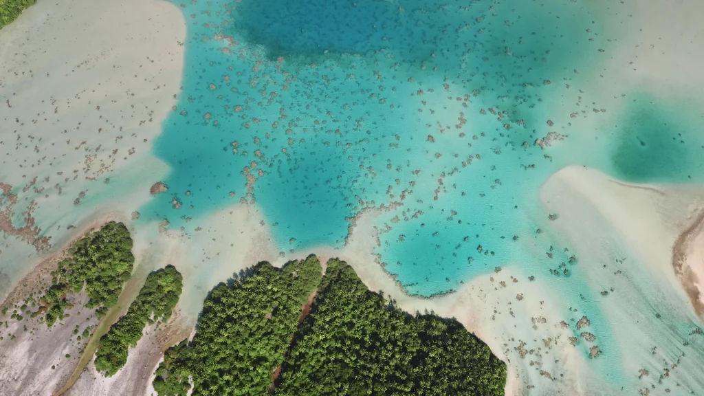 Isola di Rangiroa in Polinesia Francese. Atollo con sabbia bianca, palme e acque cristalline | Atolli Polinesia Francese