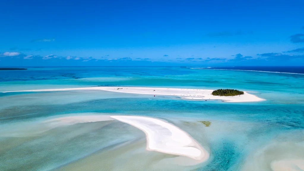 Laguna di Aitutaki Polinesia Isole Cook paradiso tropicale vista aerea