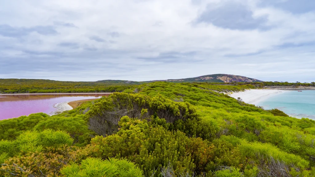 Panoramica di Middle Island Lake Hillier e Goose Island Bay | Personalizza il tuo viaggio Western Australia con Alidays