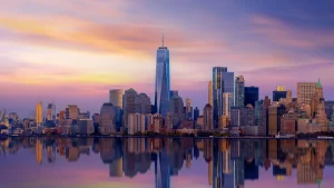 New York City with Manhattan Skyline sul fiume Hudson, New York City, USA