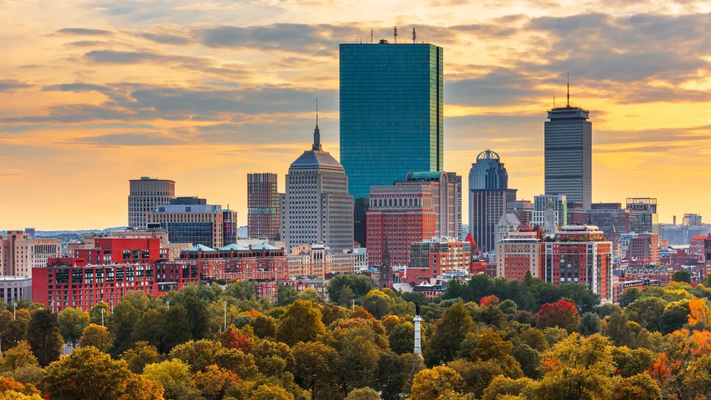 Skyline di Boston, Massachusetts (USA), visto dal Boston Common