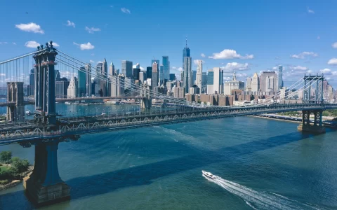 Aerial view of Downtown Manhattan and Manhattan Bridge