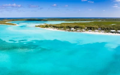 Aerial view of the turquoise ocean at Cape Santa Maria Beach, Long island