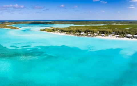 Aerial view of the turquoise ocean at Cape Santa Maria Beach, Long island