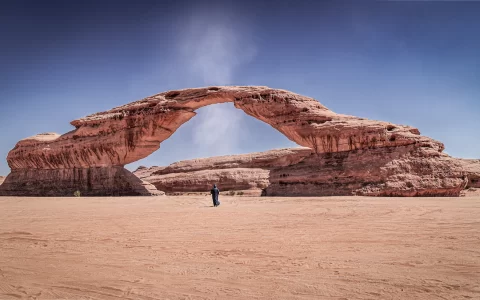 Rainbow Rock", also known as "Arch Rock' in Alula, Saudi Arabia.