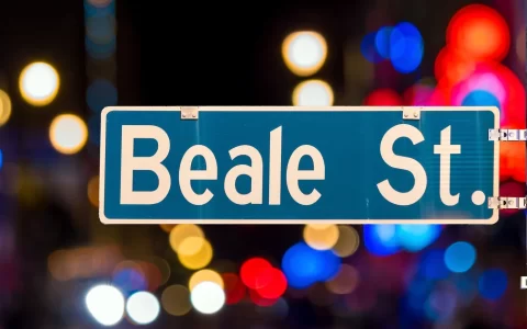Beale street sign with blur background in Memphis.