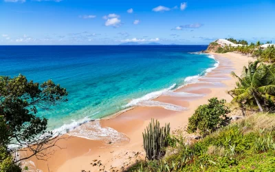 Beautiful dream beach on Antigua island. Caribbean island.