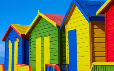 Colorful Beach Houses at the beach of Muizenberg, South Africa
