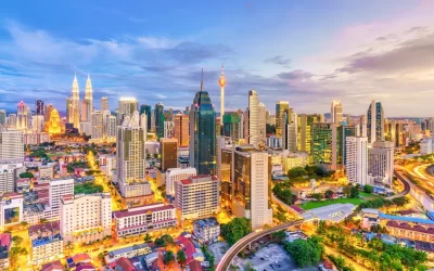 Downtown Kuala Lumpur skyline at twilight