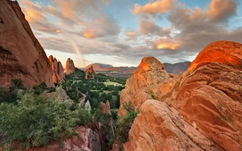 Garden of the Gods park at sunrise after a rain storm