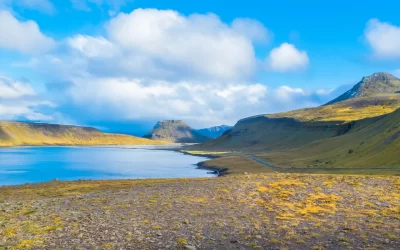 Beautiful view of Kirkjufell mountain in Snaefellsnes peninsula from Hringvegur Road - Ring Road IS 1 - Iceland