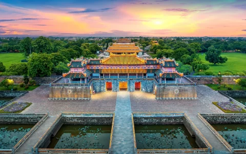 Meridian Gate Hue at sunset in Vietnam.