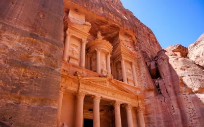 A first part of Petra complex in Jordans desert.