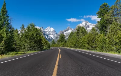 Road in Grand Teton National Park near Jackson, Wyoming