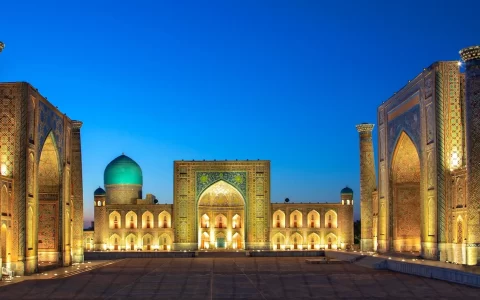 Registan, an old public square in the heart of the ancient city of Samarkand, Uzbekistan.