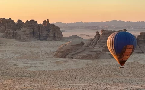 Saudi Arabia, AlUla, Hegra Desert, Balloon, Aerial