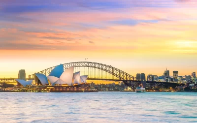 Skyline del centro di Sydney in Australia al crepuscolo