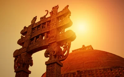 Sunrise at The Great Sanchi Stupa, Buddhist Architecture at sanchi, Madhya Pradesh, India