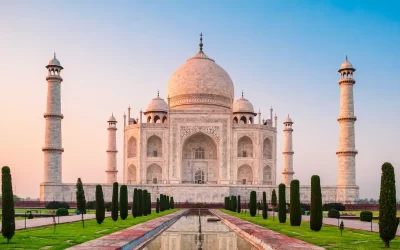 Taj Mahal is a white marble mausoleum on the bank of the Yamuna