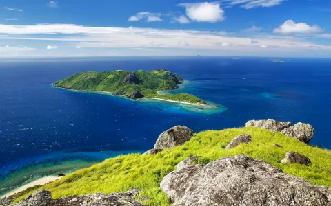 View of Kuata Island from Vatuvula Volcano on Wayaseva Island, Yasawa Islands, Fiji