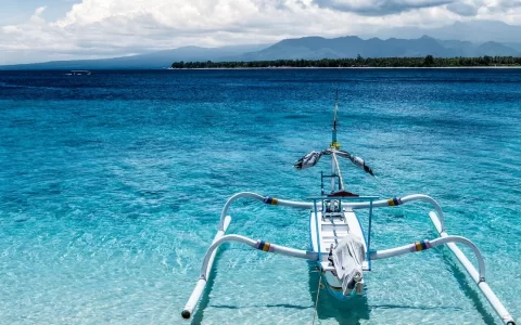 barca sul mare spiaggia tropicale, Gili Meno, Lombok, Indonesia