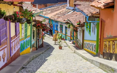 colorful street of guatape colonial town, colombia