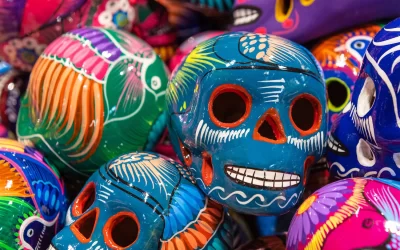 Colorful decoration skull ceramic of death symbol in the market, day of the dead, Mexico city, Mexico.