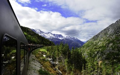 A vintage train out of Skagway Alaska to White Pass Alaska