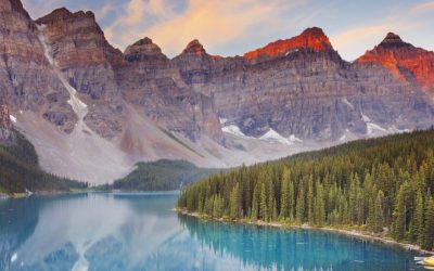 Beautiful Moraine Lake in Banff National Park, Canada. Photographed at sunrise.