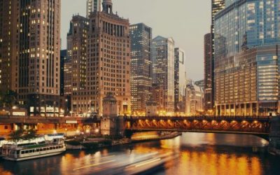 DuSable bridge at twilight, Chicago, Illinois, USA.