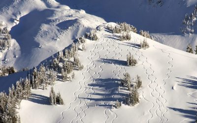 Backcountry skiers leave their mark in Grand Teton National Park.